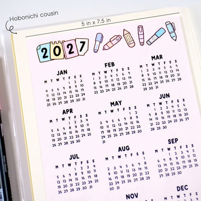 2027 Calendar sticker -Pen Pastel