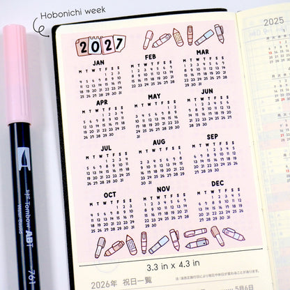 2027 Calendar sticker -Pen Pastel