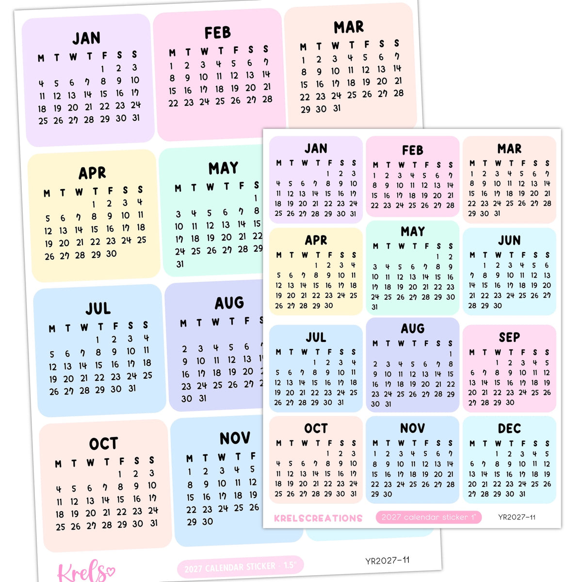 2027 Calendar sticker -Pastel