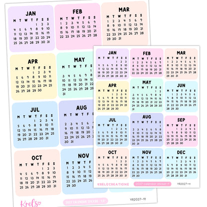 2027 Calendar sticker -Pastel