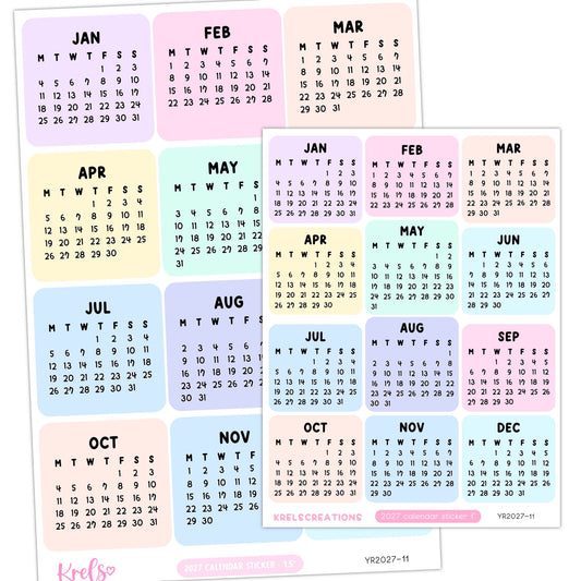 2027 Calendar sticker -Pastel