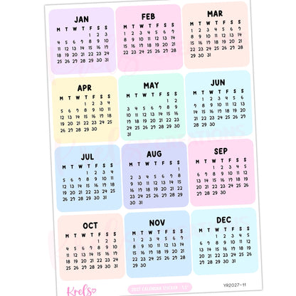 2027 Calendar sticker -Pastel