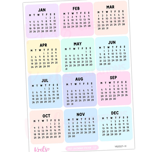 2027 Calendar sticker -Pastel