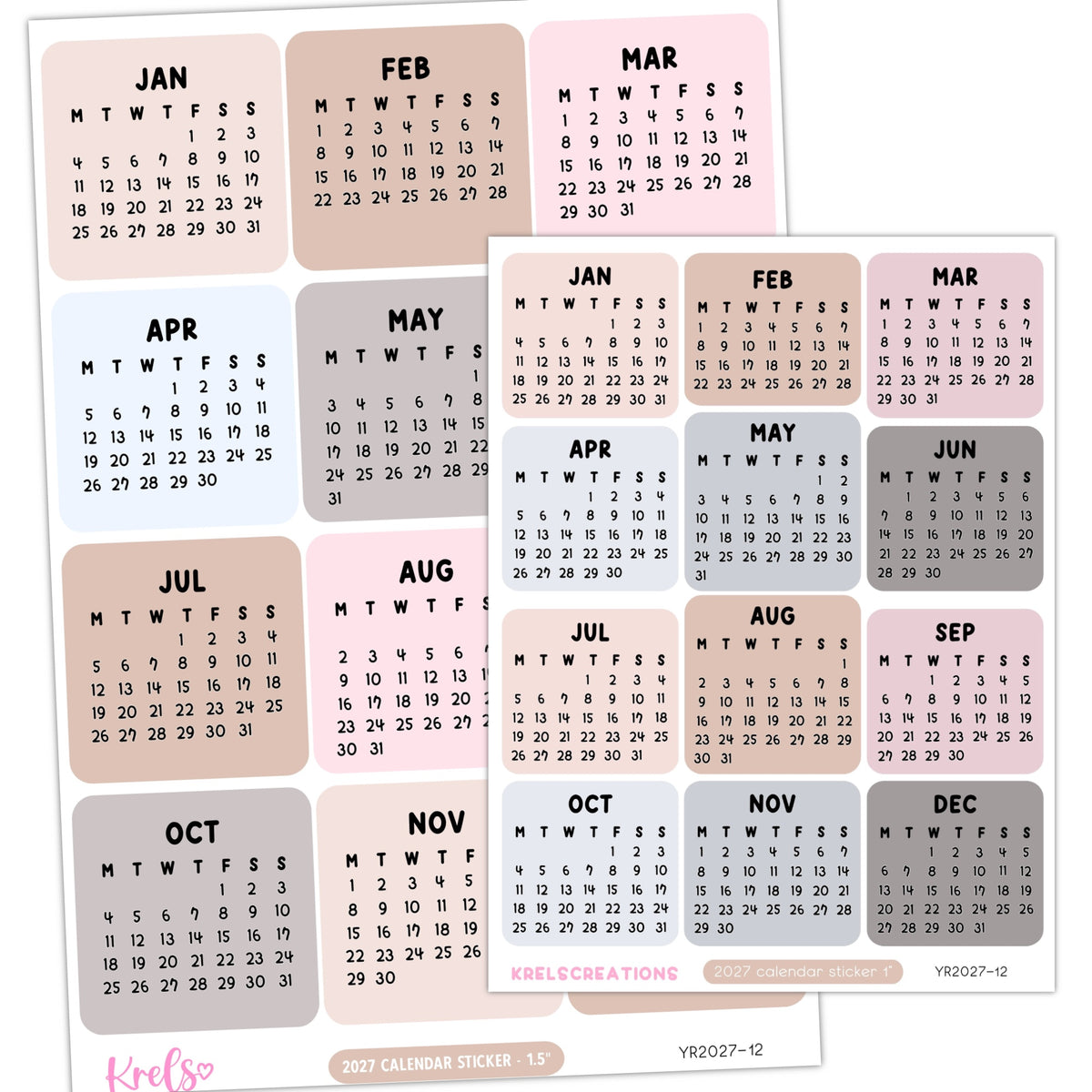 2027 Calendar sticker -Neutral