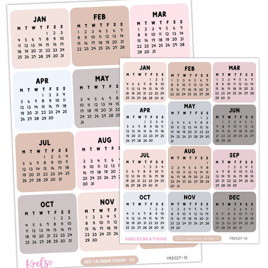 2027 Calendar sticker -Neutral