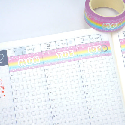 Days of the week washi tape | Silver foil | 15mm washi tape