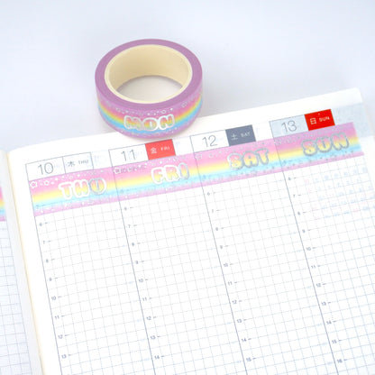 Days of the week washi tape | Silver foil | 15mm washi tape