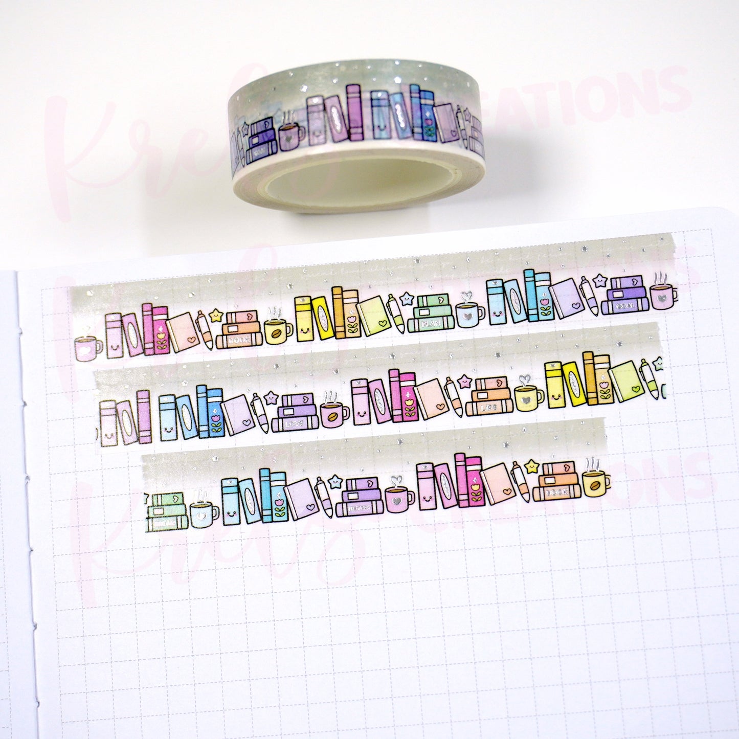 Bookish | Silver foil | 15mm washi tape