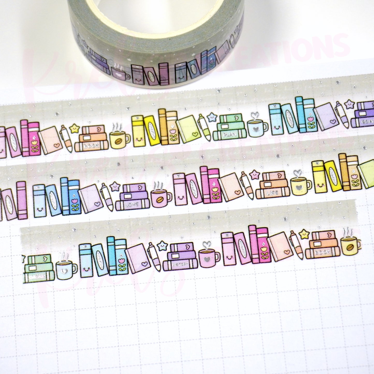 Bookish | Silver foil | 15mm washi tape