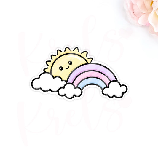 Smiley Sun on rainbow | Die-cut sticker