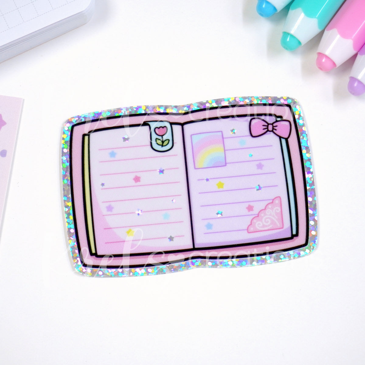 Notebook Sticker Design Pink Pink notebook | Glitter Die-cut sticker – Krels Creations