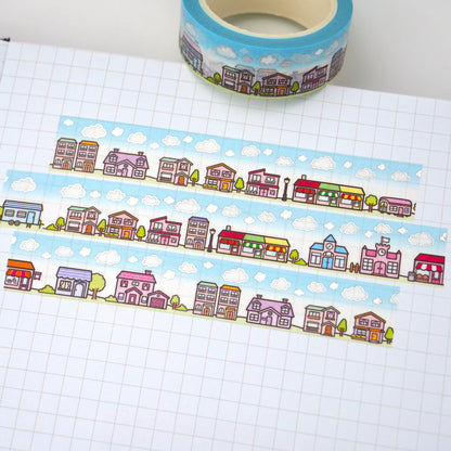 Hello Town -Day time | Silver foil | 15mm washi tape