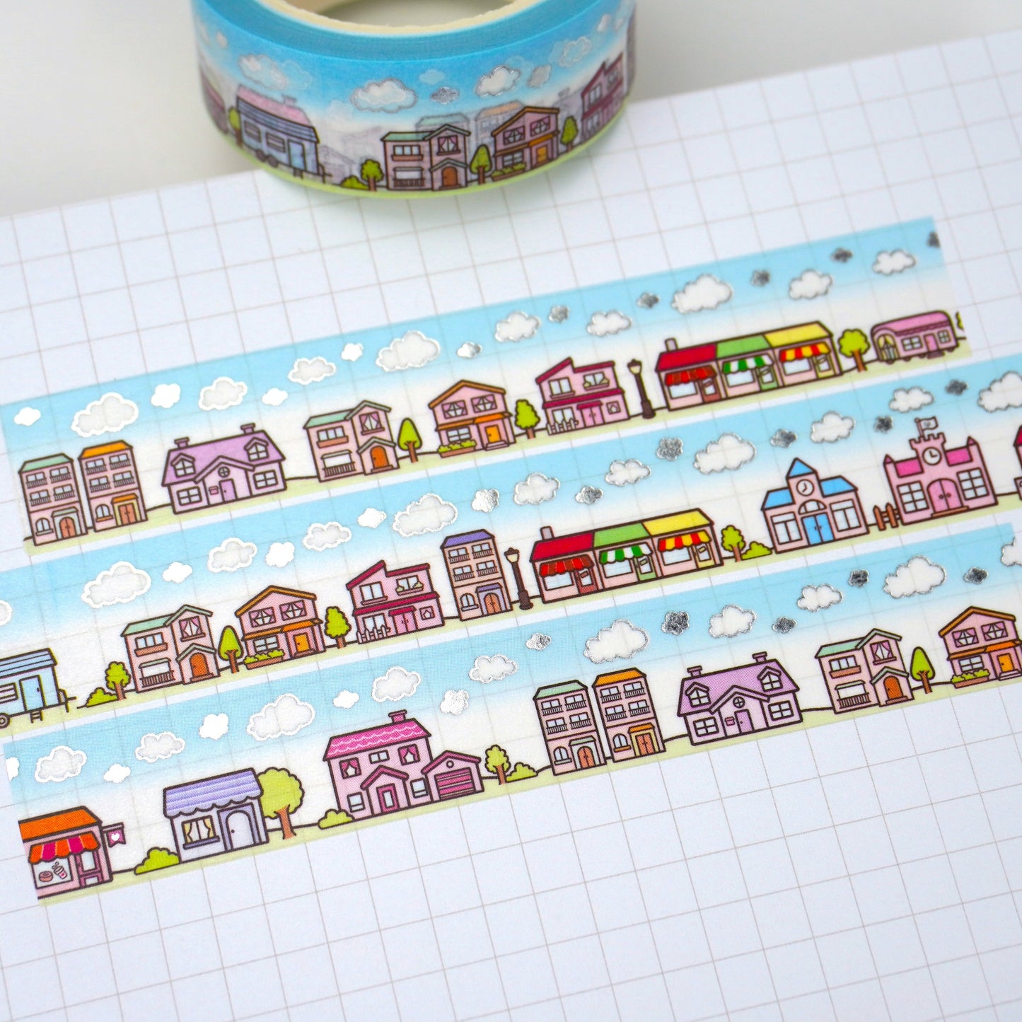 Hello Town -Day time | Silver foil | 15mm washi tape