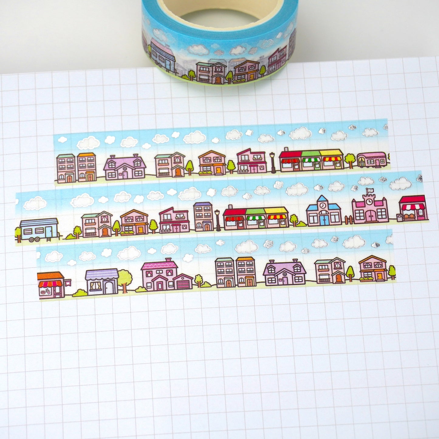 Hello Town -Day time | Silver foil | 15mm washi tape