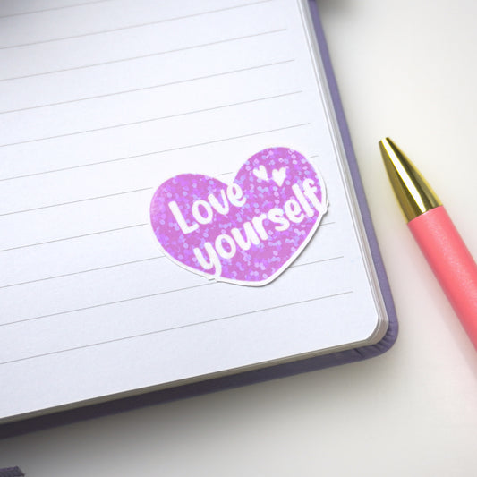Love yourself (small) | Holographic overlay | Die-cut sticker