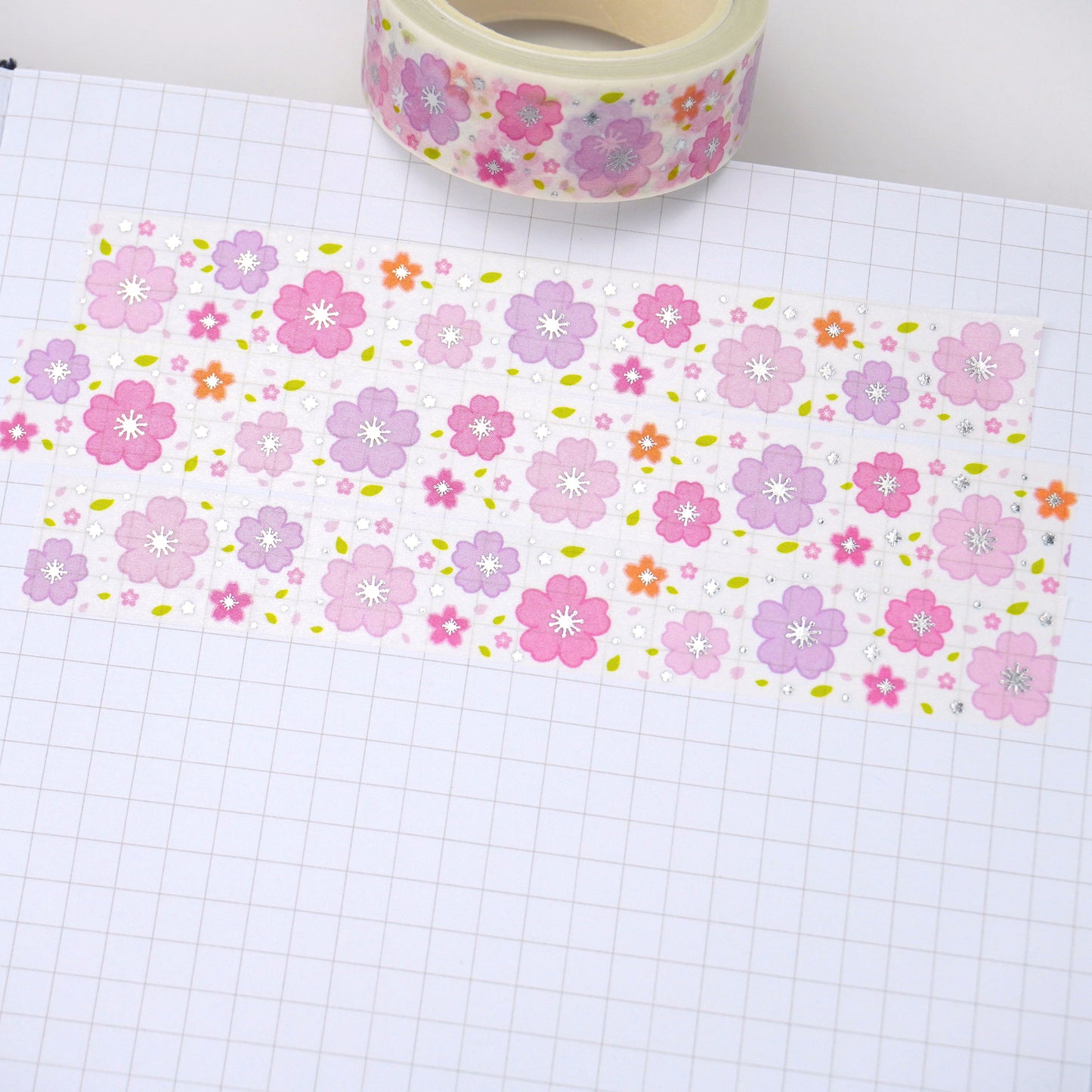 Cherry Blossom - White | Silver foil | 15mm washi tape