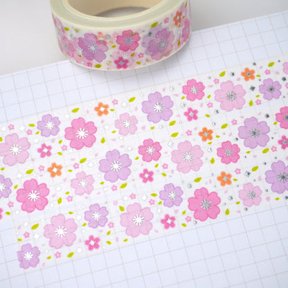 Cherry Blossom - White | Silver foil | 15mm washi tape