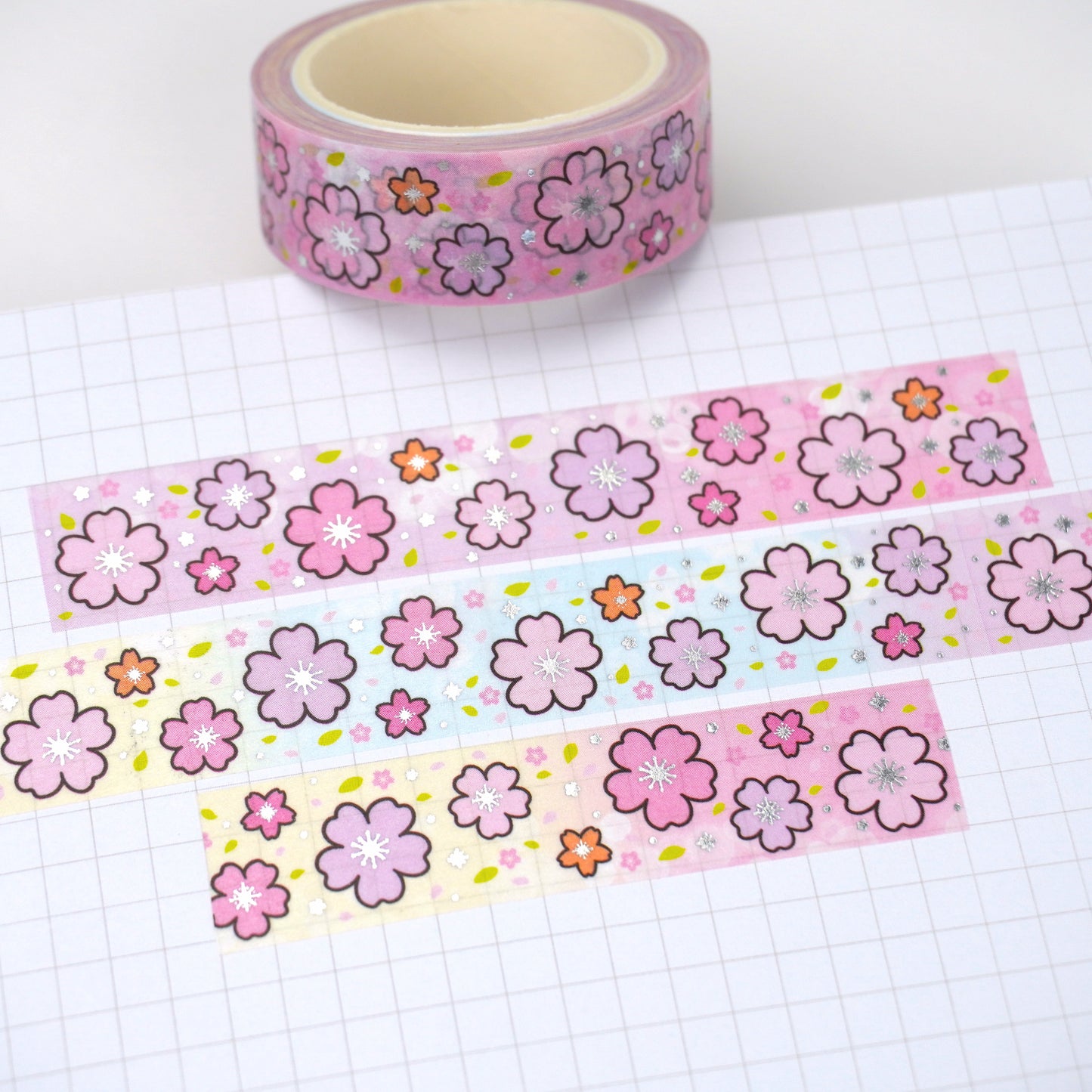 Cherry Blossom - Rainbow | Silver foil | 15mm washi tape