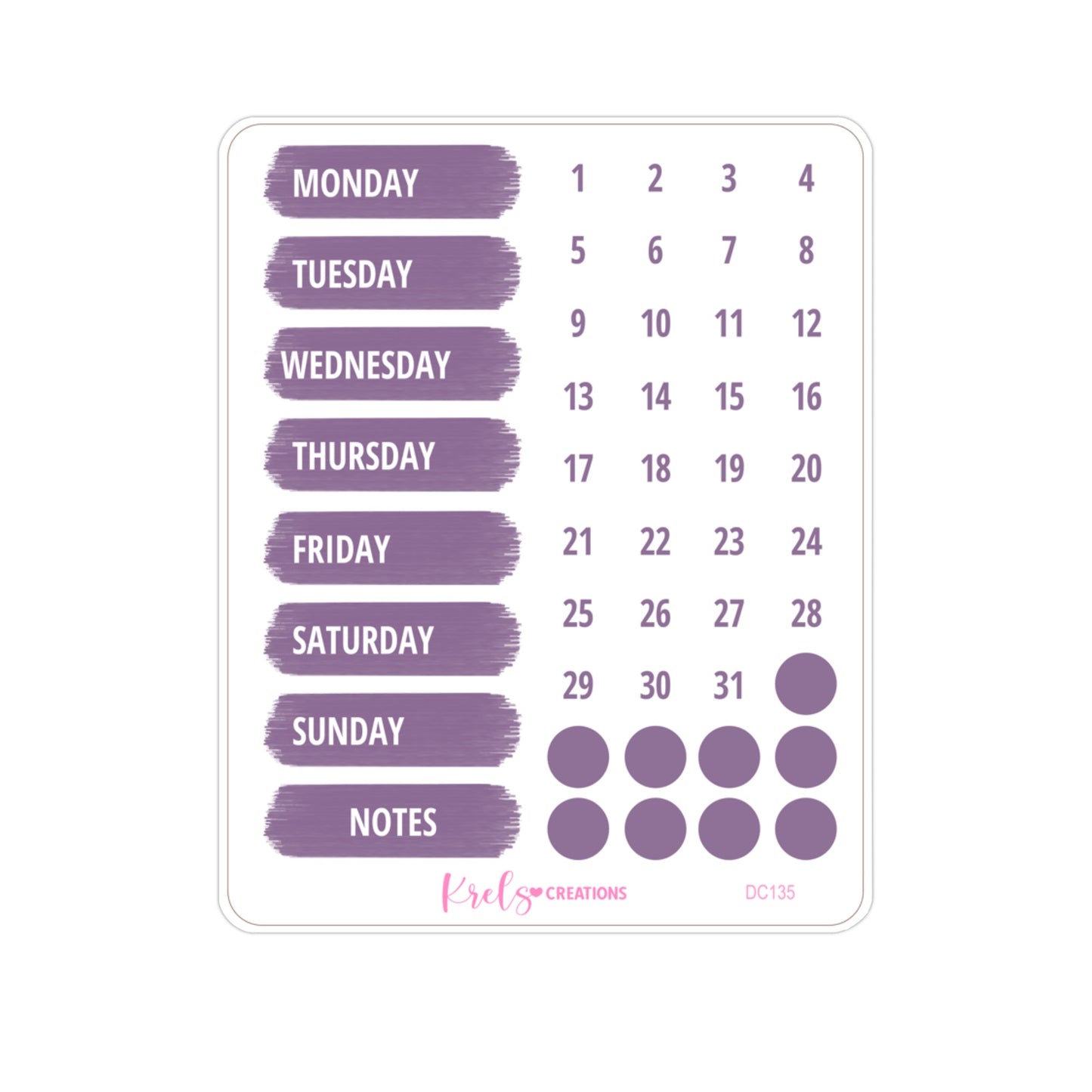 DC135 | Weekdays and date dots