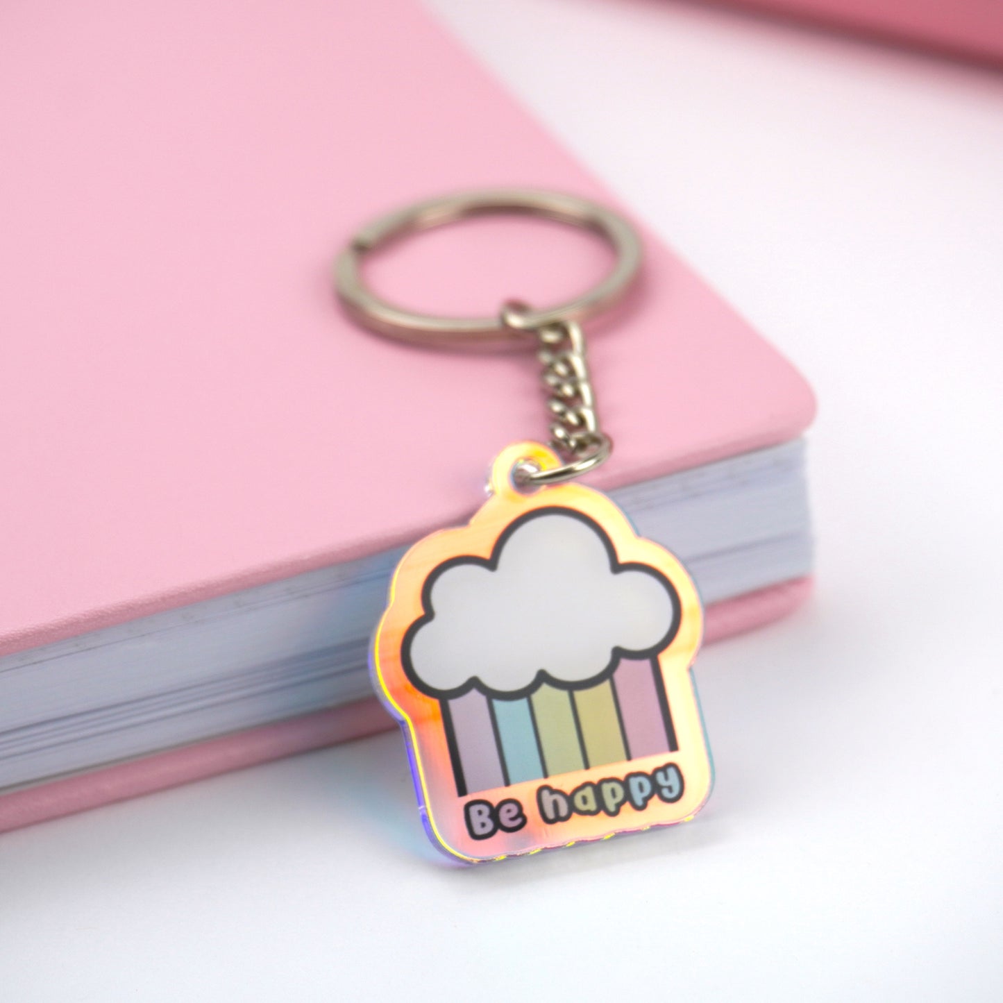 Be happy holographic keychain