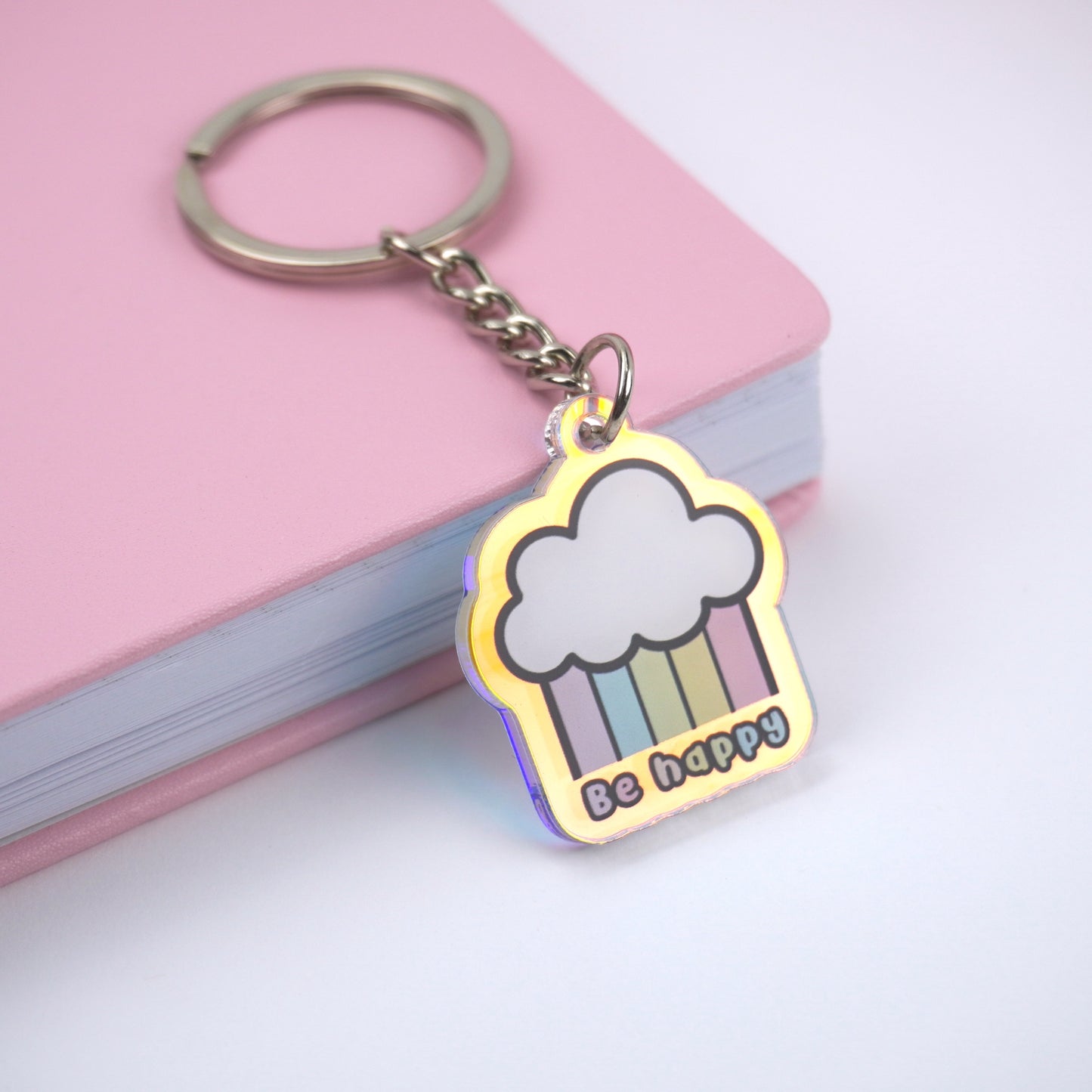 Be happy holographic keychain