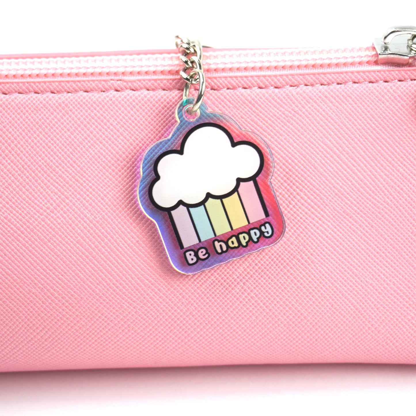 Be happy holographic keychain