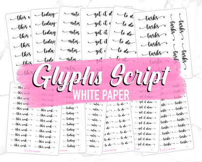 Glyphs Script / Special font | White Sticker Paper