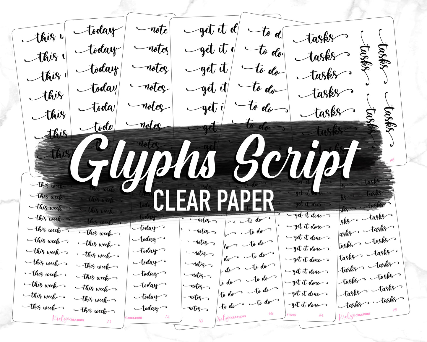 Glyphs Script / Special font | Clear Sticker Paper